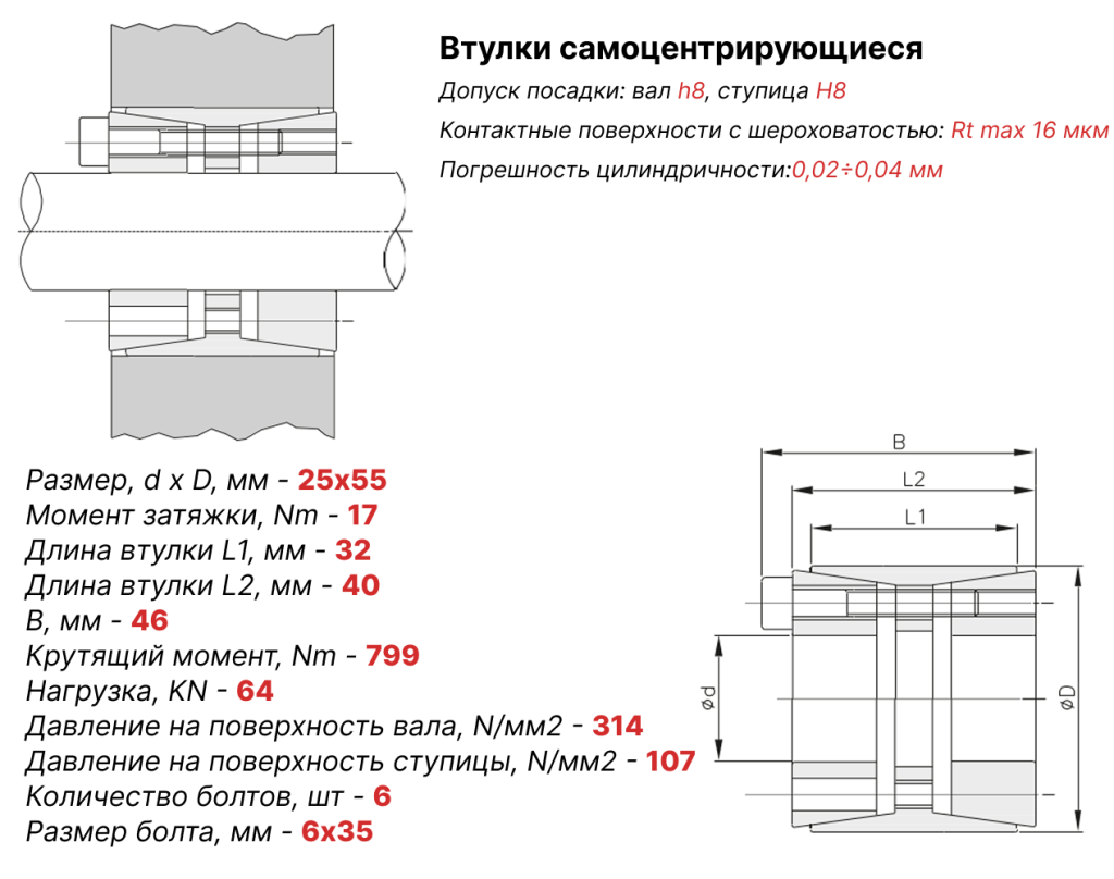 Чертеж втулка зажимная 25х55